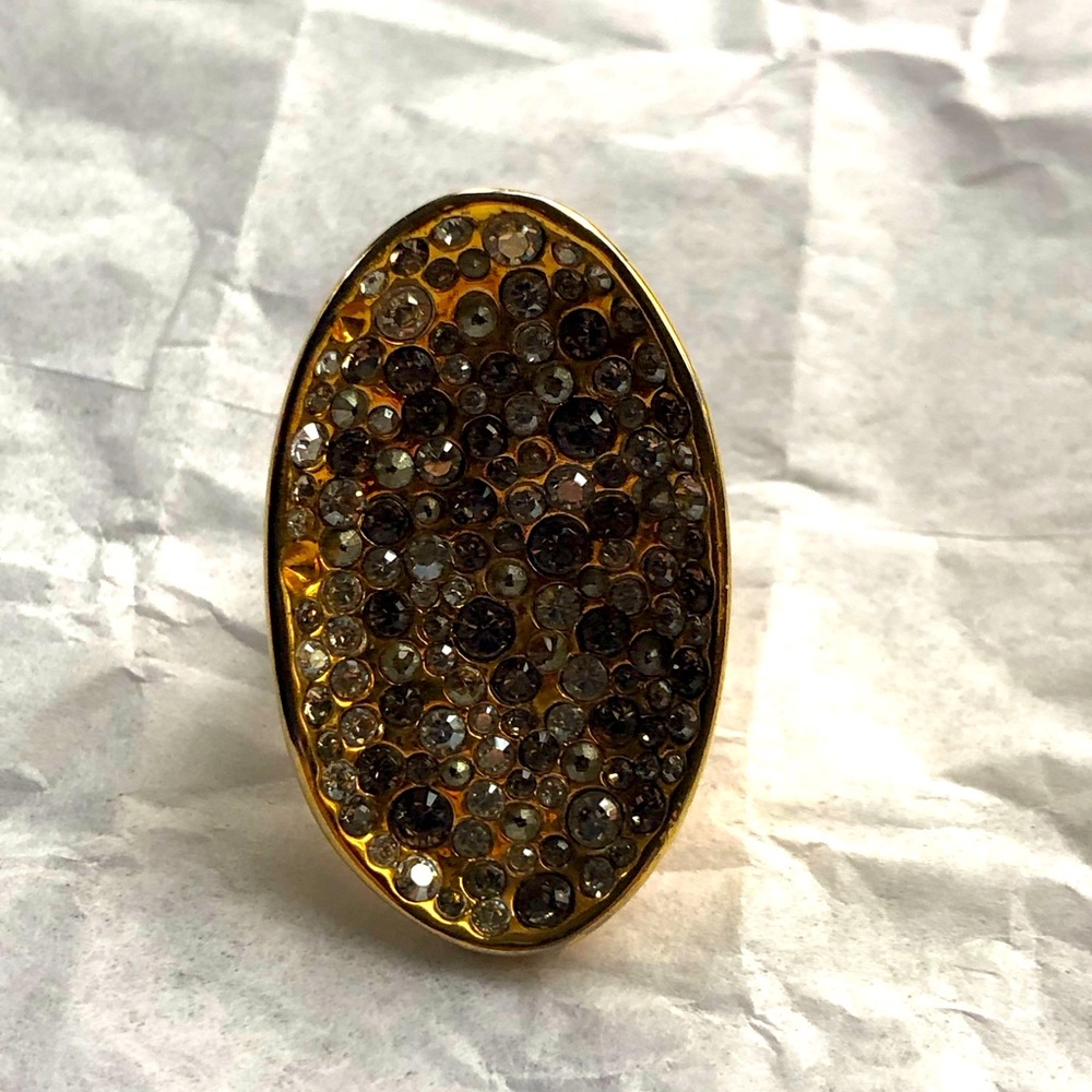 Alexis Bittar crystal encrusted concave cocktail ring